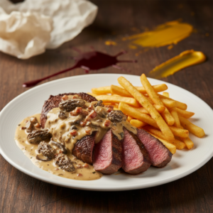 Bavette Black Angus sauce aux morilles et lardons