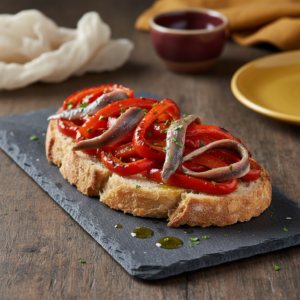 Pan con poivrons et anchois