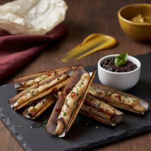 Assiette de couteaux et tapenade